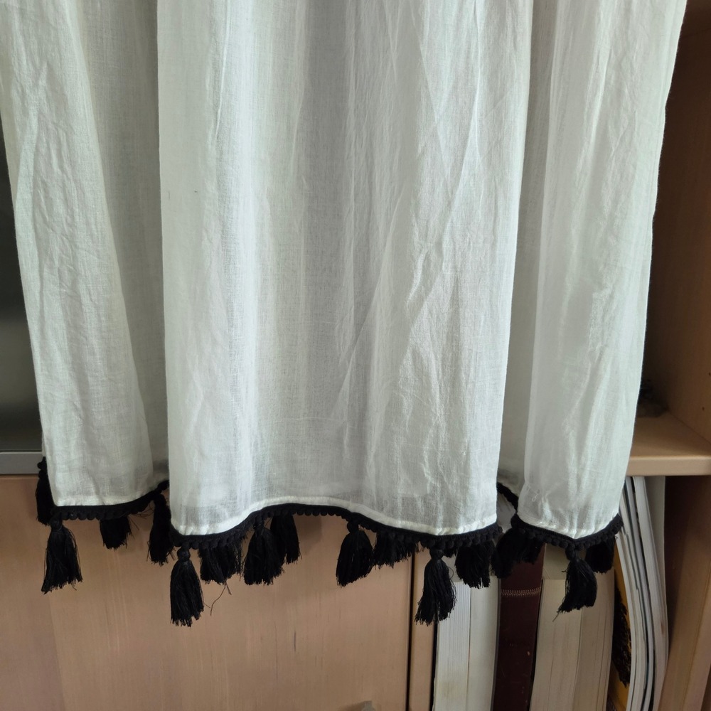 Sorbetto Sheer White Vestito Ornella Embroidered Tassel Midi Dress L/XL NEW - Picture 10 of 13